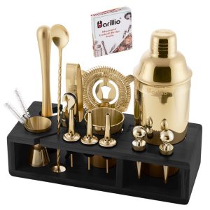 Barillio® Mixology Gold Bartender Kit With Black Elegant Bamboo Stand