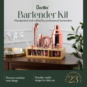 Barillio® Mixology Bartender Kit With Elegant Bamboo Stand (Rose-Copper)