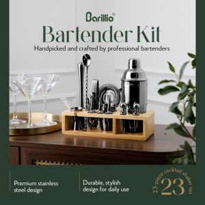 Barillio® Mixology Bartender Kit With Elegant Bamboo Stand (Black)