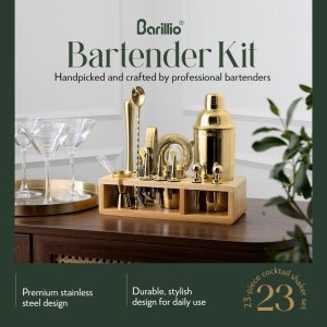 Barillio® Mixology Bartender Kit With Elegant Bamboo Stand (Gold)