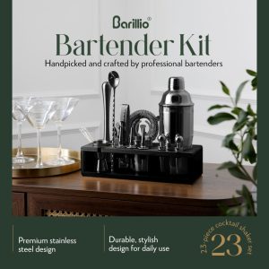 Barillio® Mixology Black Bartender Kit With Black Elegant Bamboo Stand