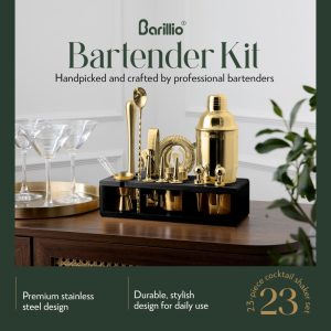 Barillio® Mixology Gold Bartender Kit With Black Elegant Bamboo Stand