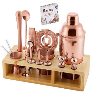 Barillio® Mixology Bartender Kit With Elegant Bamboo Stand (Rose-Copper)