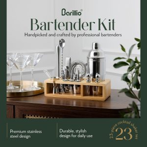 Barillio® Mixology Bartender Kit With Elegant Bamboo Stand (Silver)