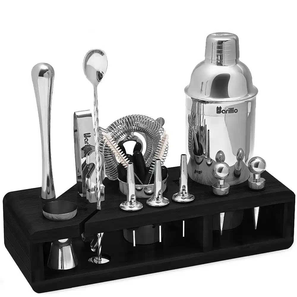 True Wood Pattern Cocktail Shaker, Stainless Steel with Strainer and Jigger  for Bartending, Bar Accessories, Bartender Set, Perfect for Margarita and